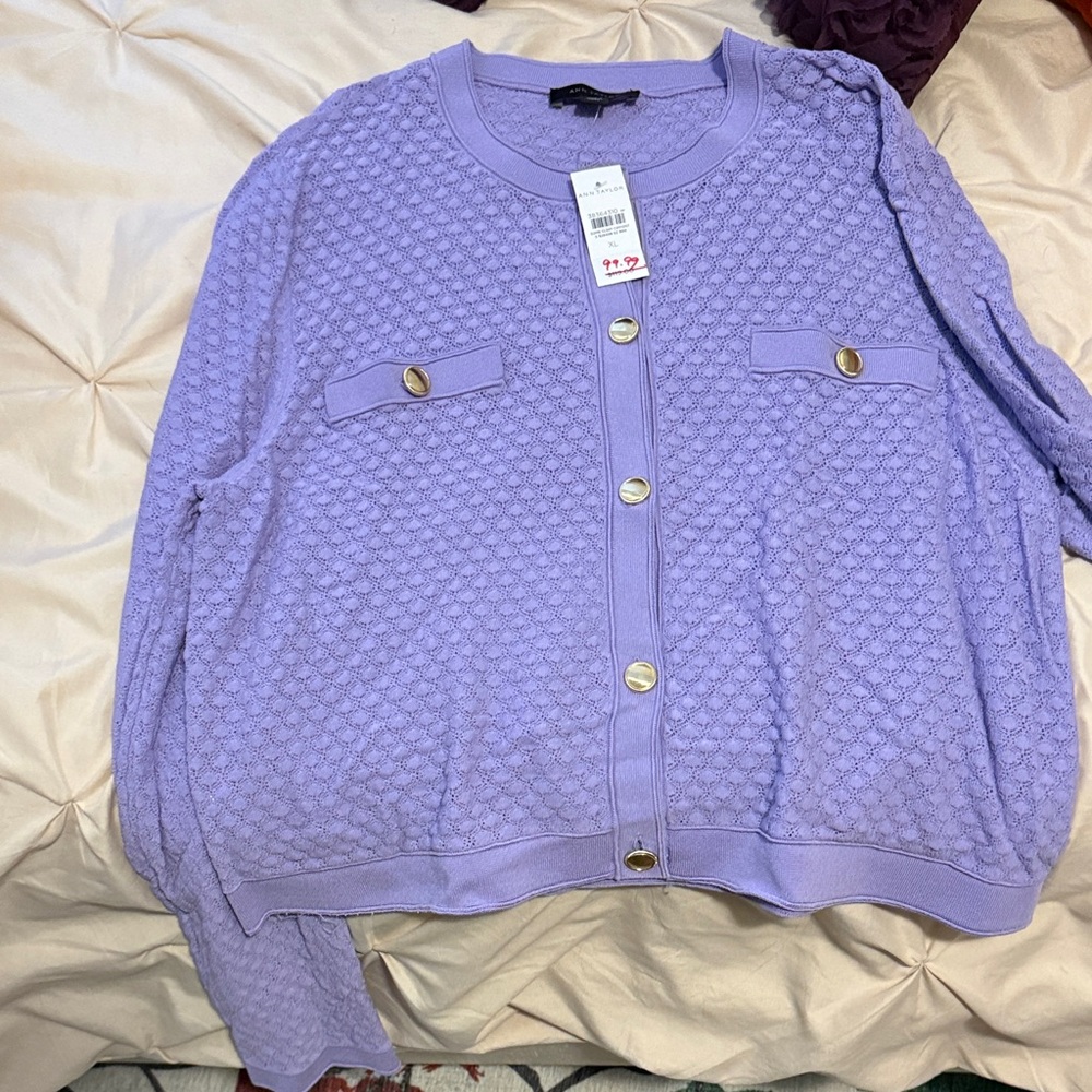 Ann Taylor Purple Cardigan with Gold Accents